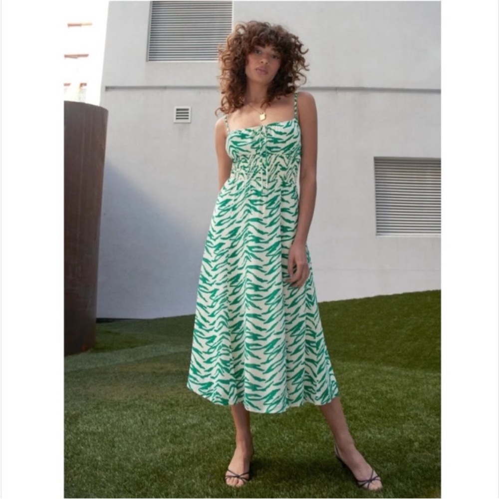 Reformation Green Zebra Midi Dress